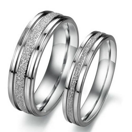 ... Stainless Steel Promise Ring Pair Lovers Frosted Wedding Bands Comfort