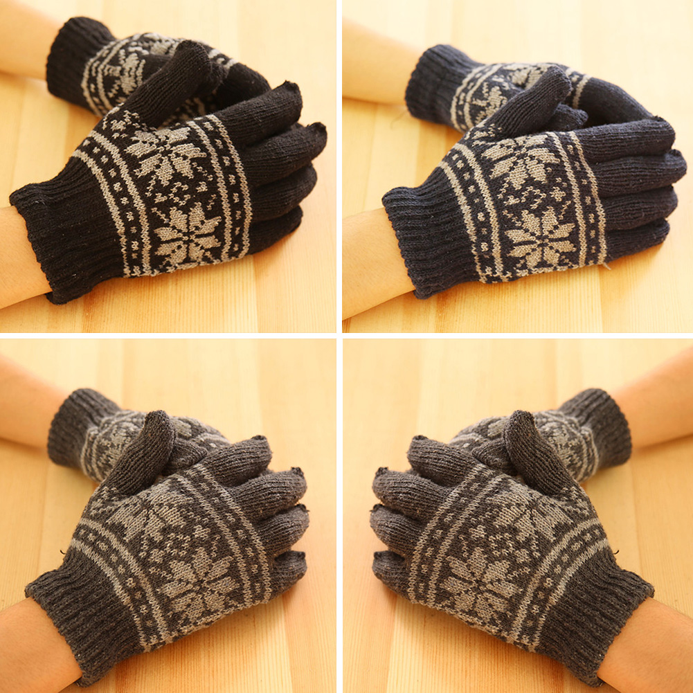 Fashion Mens Unisex Winter Wool Knit Wrist *Gloves Nordic Snowflake Mittens eBay