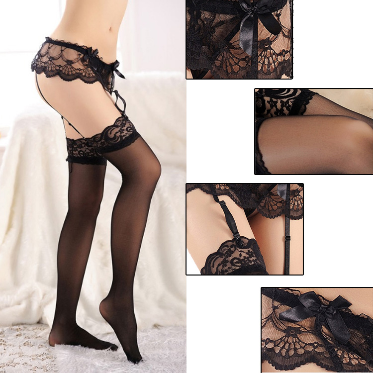 Sexy Womens Lace Top Thigh Highs Stockings And Garter Belt Suspender 