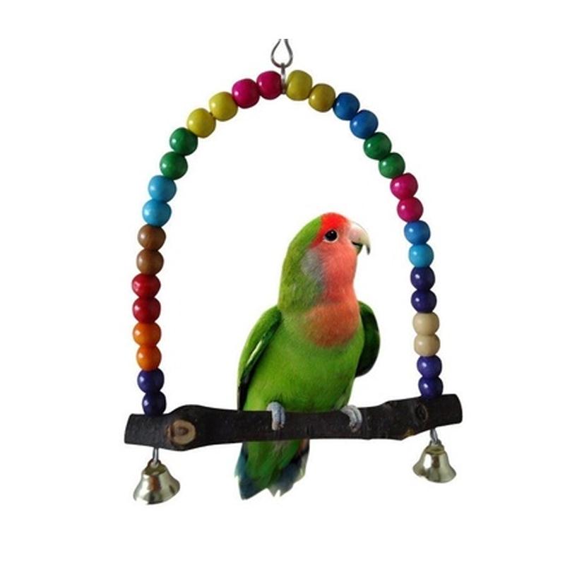 Colorful Wood Swing Bird Toy Parrot Cage Toys Finch Parakeet Cockatiel