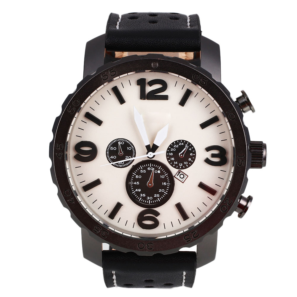 MEN Automatic PU Leather Analog Quartz Wrist Watch Button White Surface