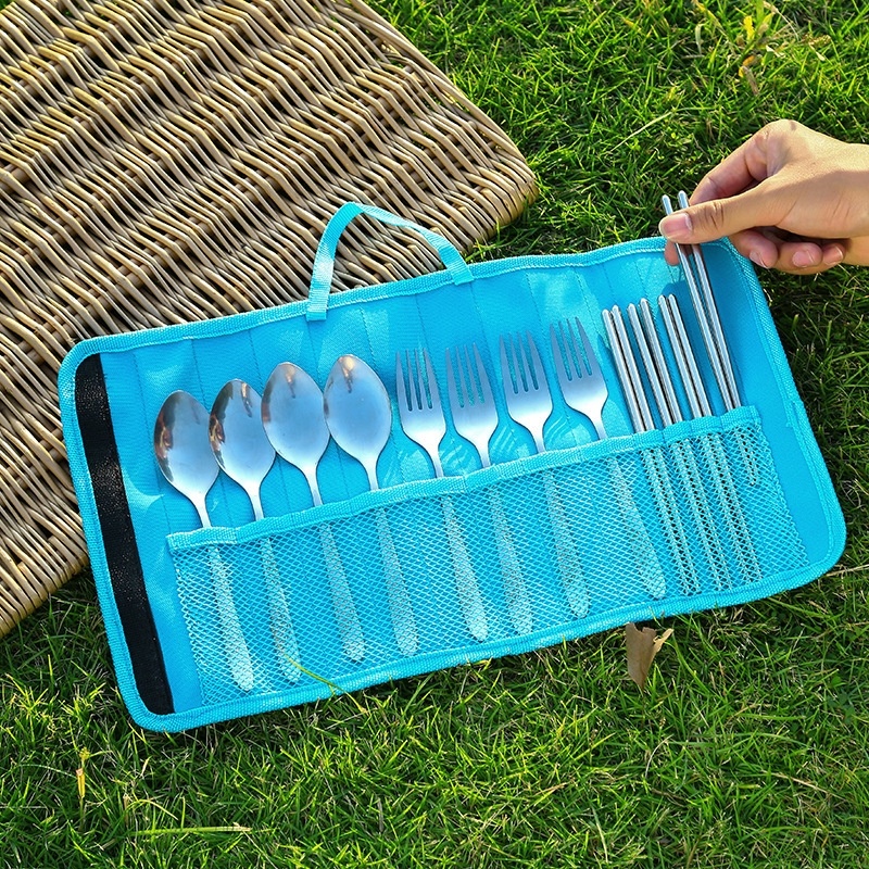 Outdoor Foldable Travel Cutlery Bag Tableware Holder Camping Organizer