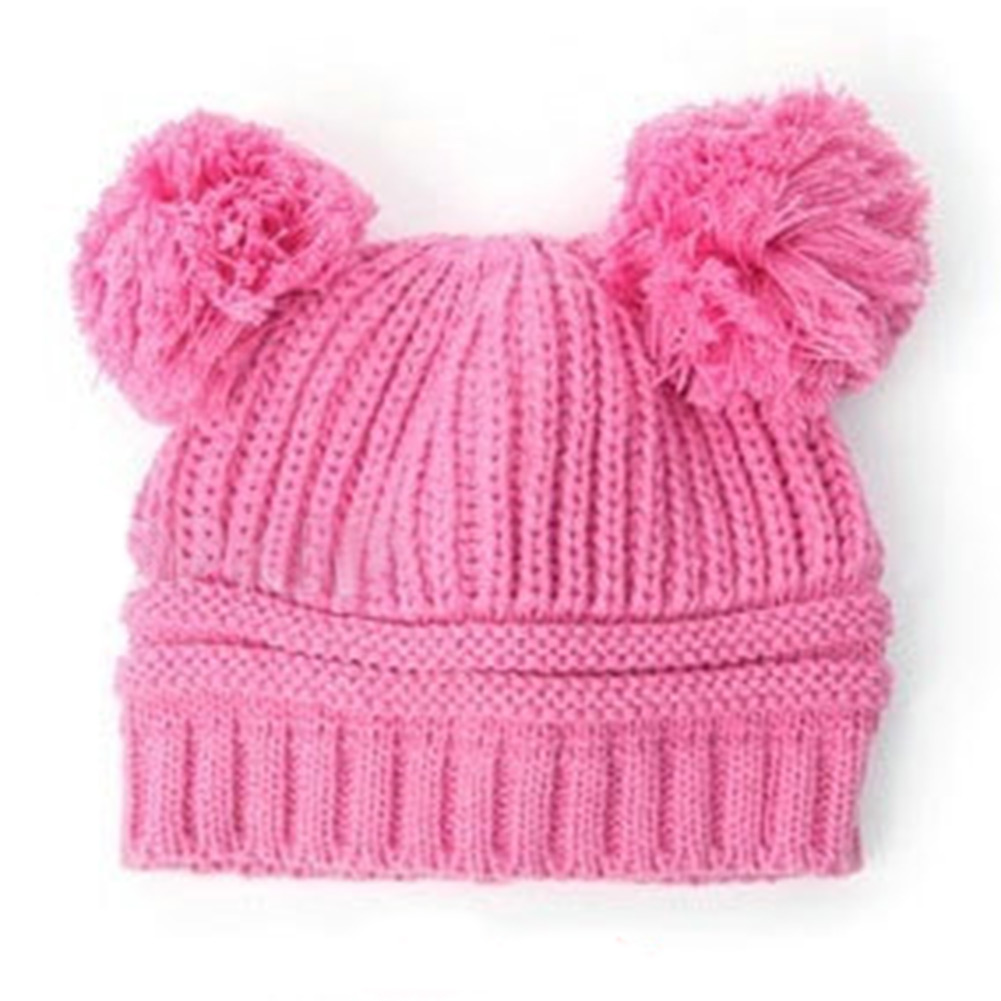 Korean Cute Baby Lovely Dual Ball Toddler Girls Wool Knit Beanie Cap Hat