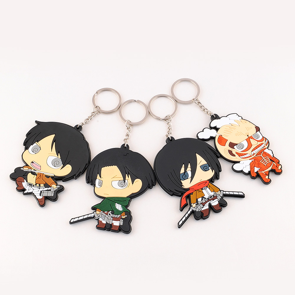 4Pcs Japanese Anime Attack On Titan Silicone Key Chain Keychain Figure ...