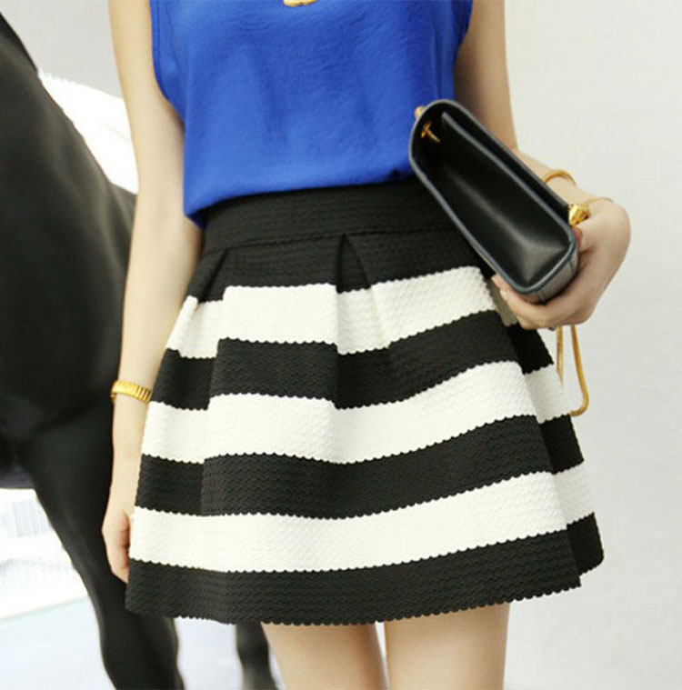 Sexy Fashion Ponte Skirts Stripe Pleated High Waist Tutu Skirt Mini ...